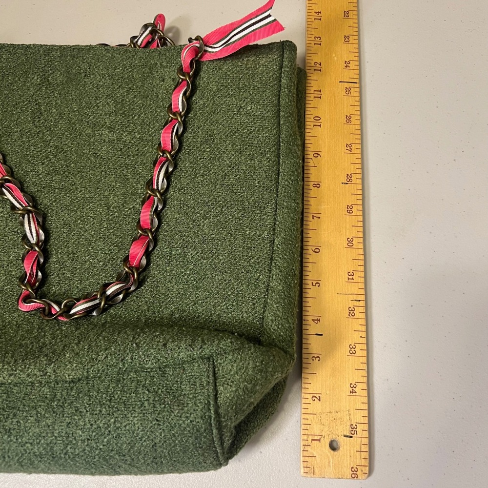 Goldie Limited Edition 4 Olive Green Textured Tote Bag Pink Ribbon Chain Strap - Picture 8 of 9